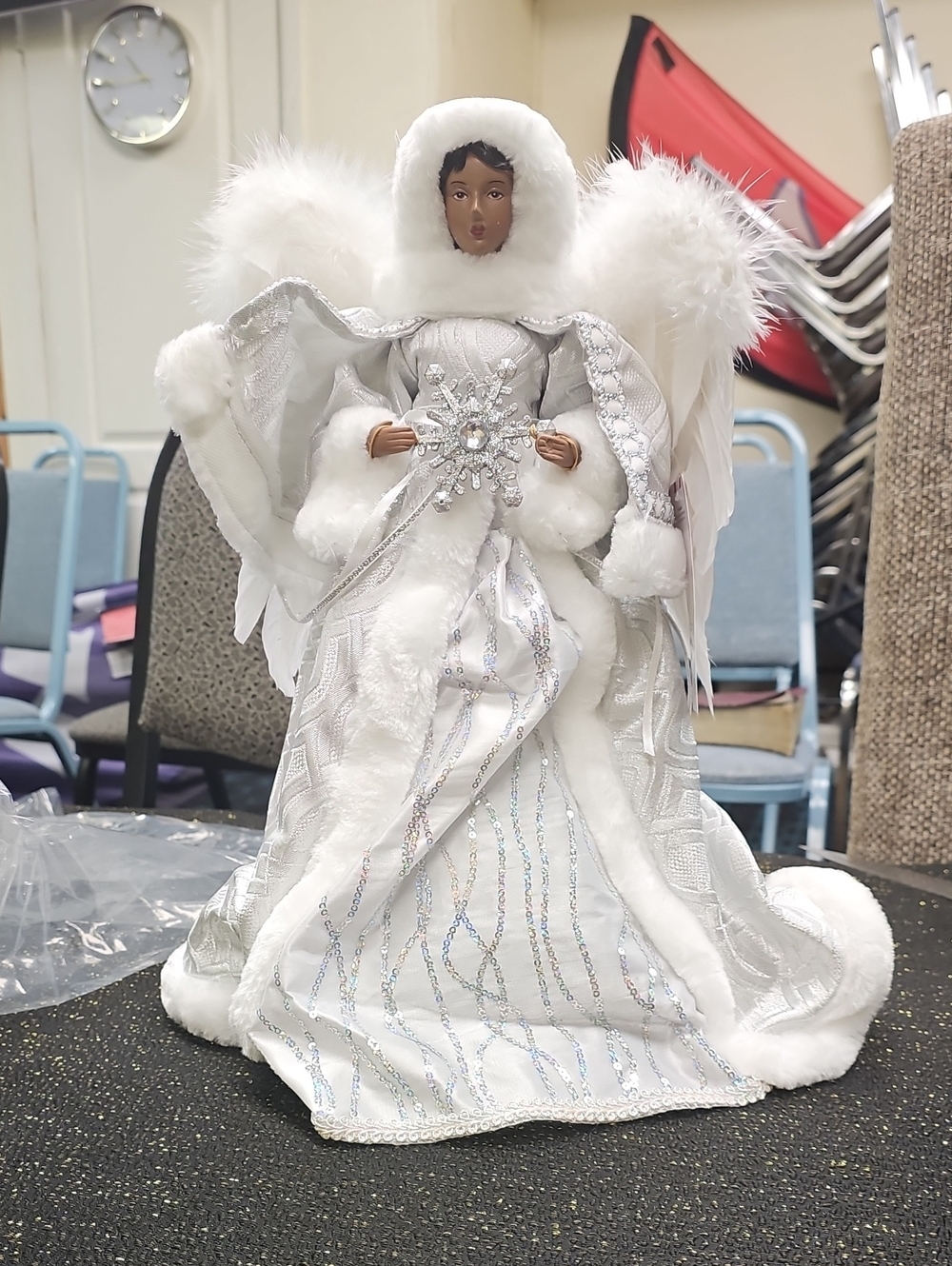 White Faux-Fur Trim Angel Tree Topper